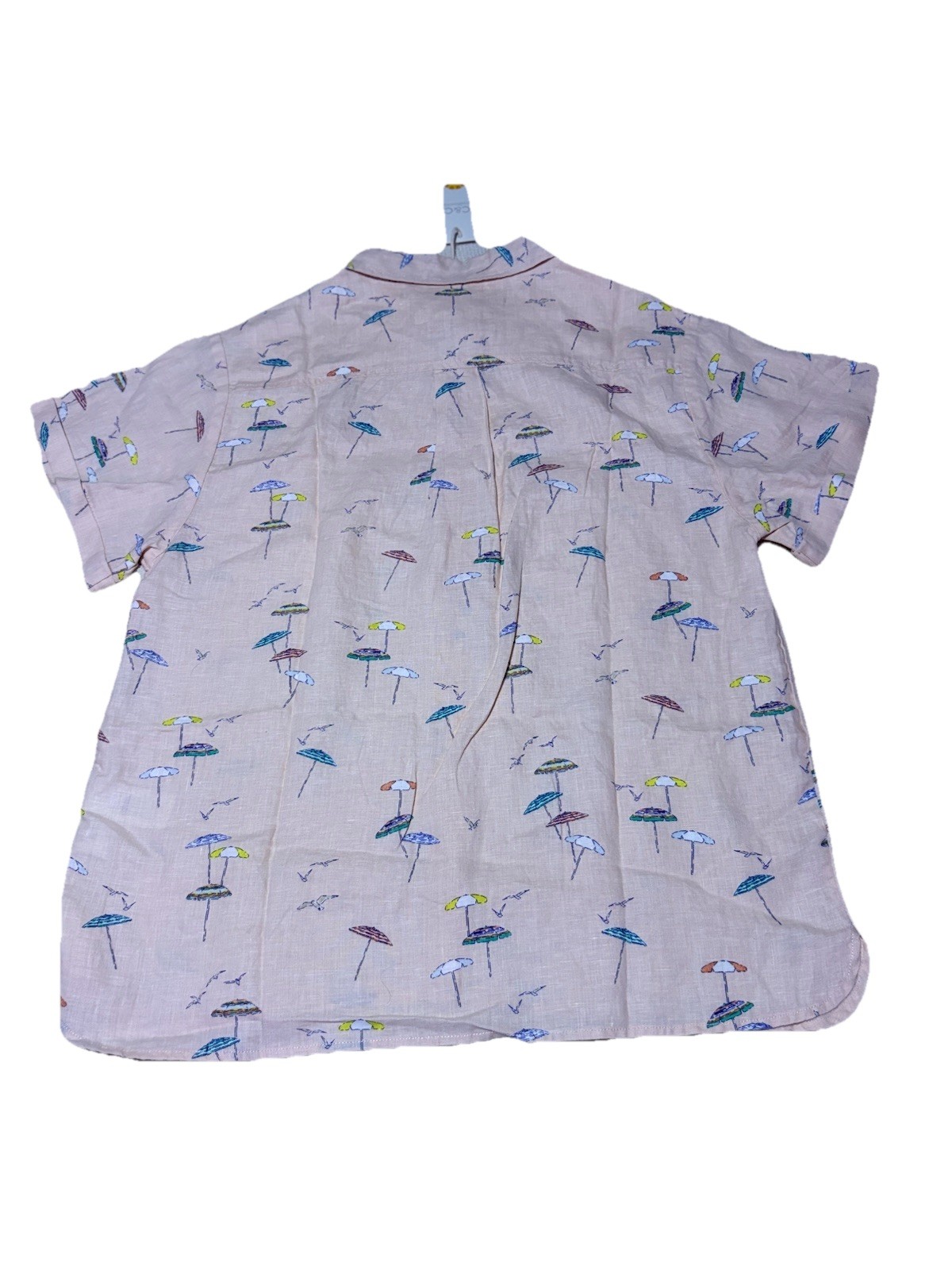 C&C California 100% Linen Button Up Shirt Pink Umbrella Seagulls Print Womens M