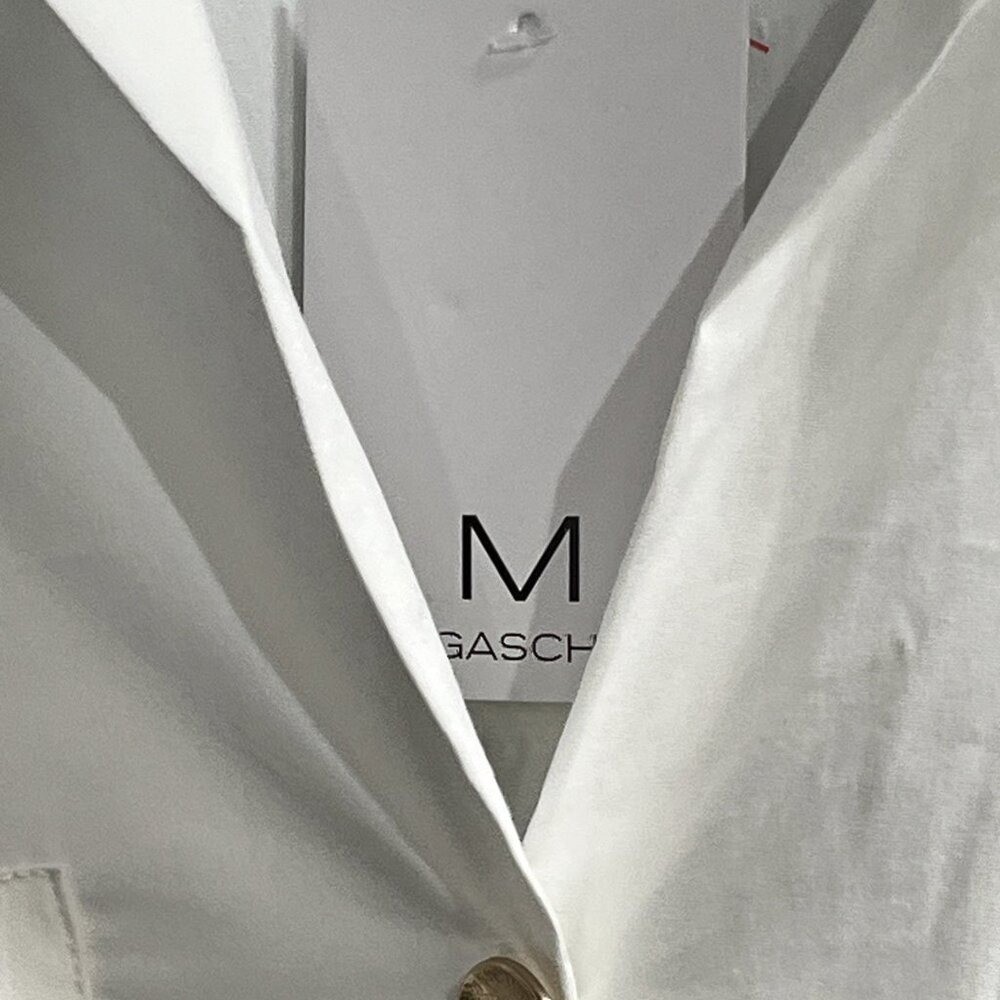 Magaschoni White Gold Button Down Blouse Tunic Size S Capsule Office Career