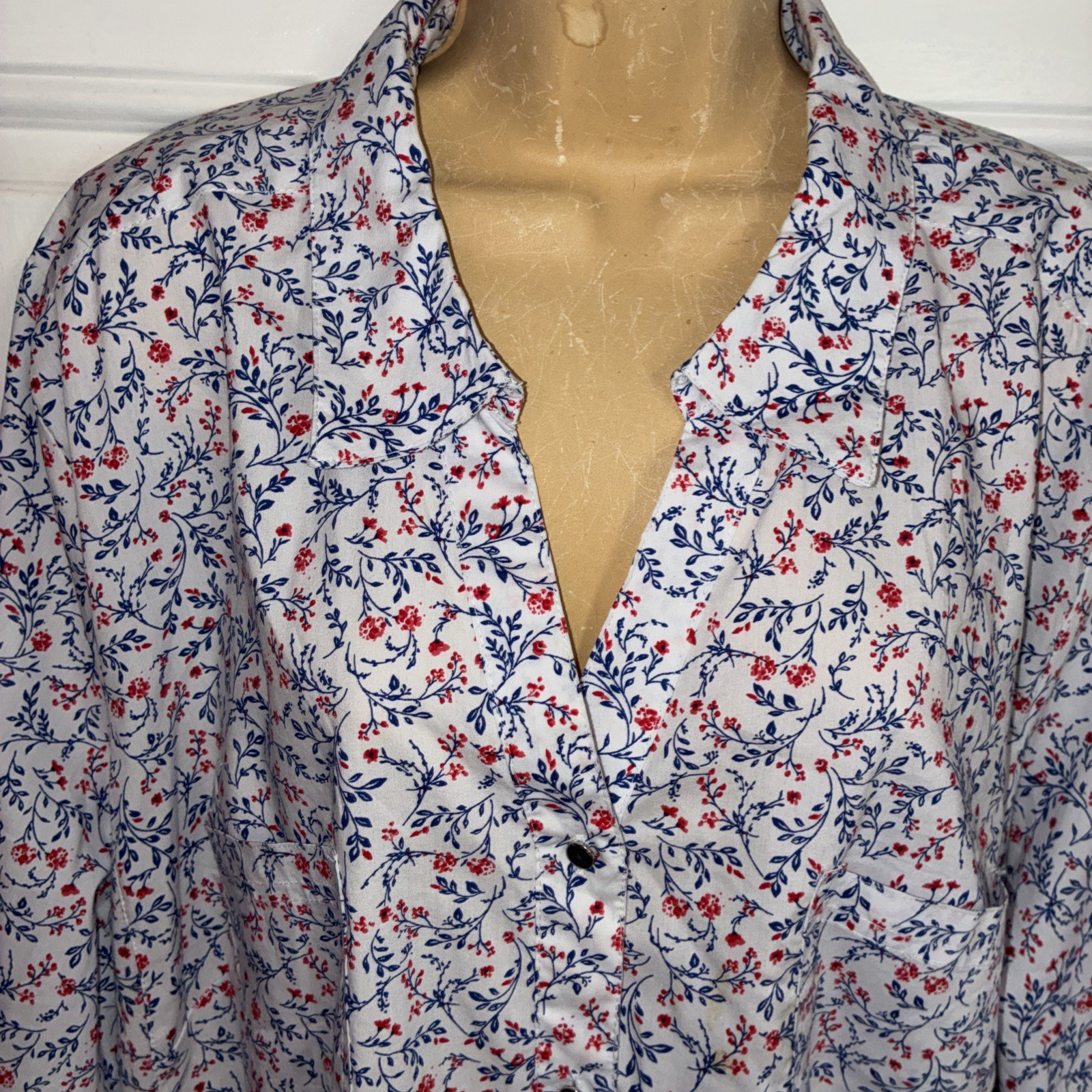 Coral Bay Woman Size 3X Blouse Floral Shirt 3/4 Sleeves Button Up Collar Cotton