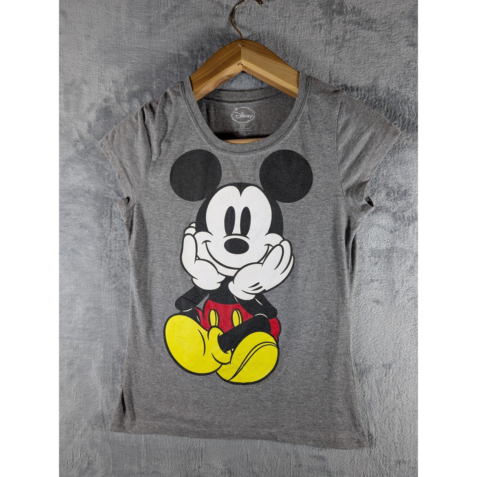Disney Parks Mickey Mouse Gray Heather Graphic Tee Shirt Women’s XL Front & Back