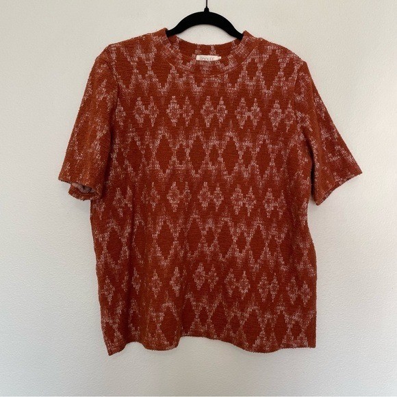 Roolee burnt orange textured jacquard short sleeve blouse sz.XXXL fits like XXL