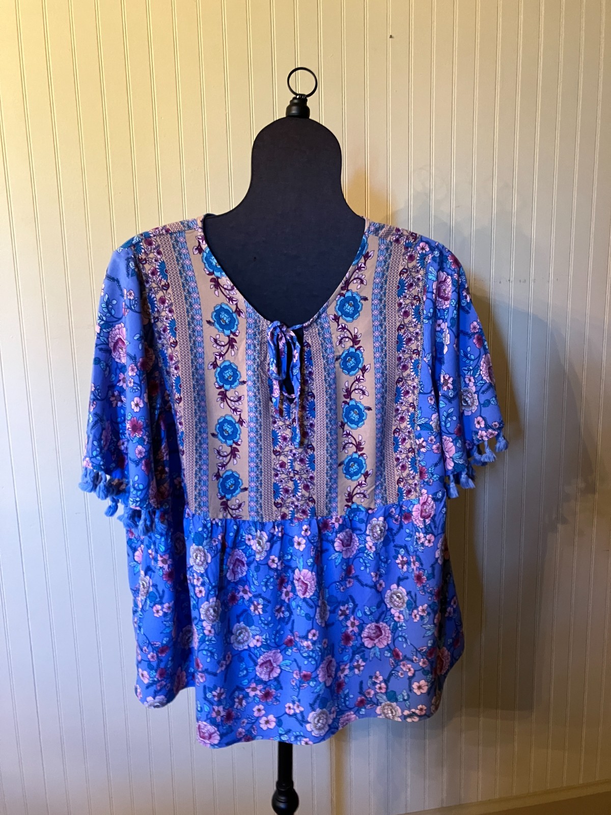 Rusttydustty ~1XL~Blue/Pink Cottagecore Floral ~Gypsy/BOHO/Hippie~Peasant Blouse
