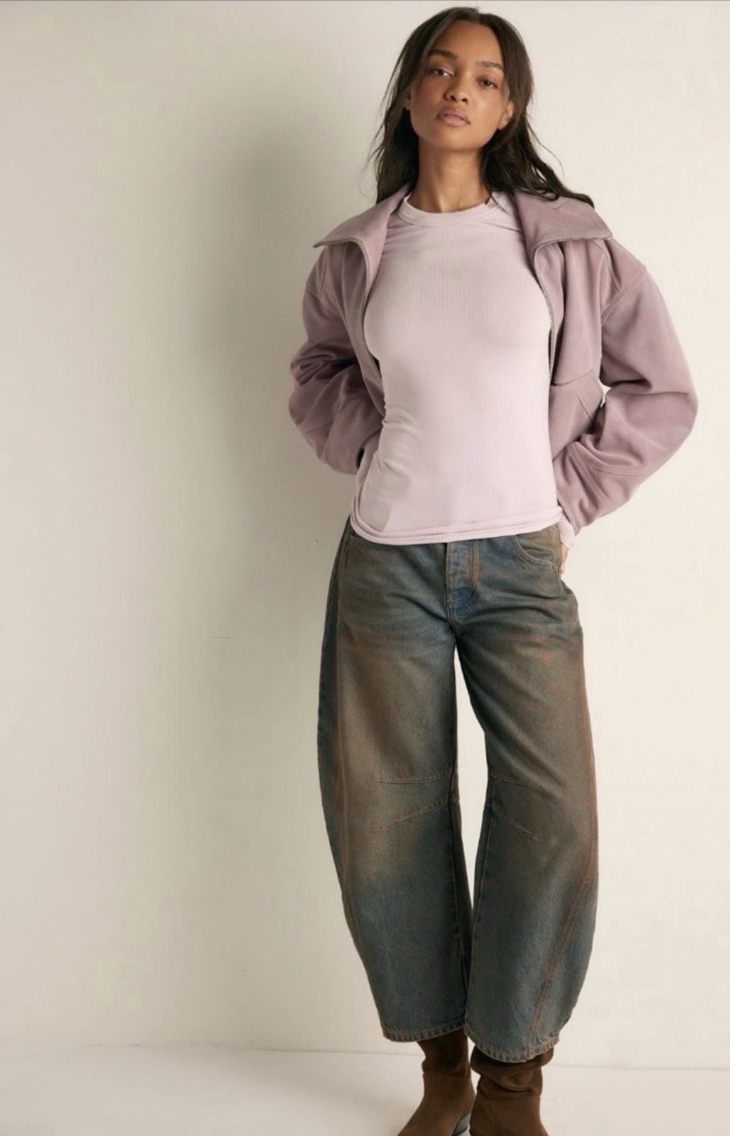 NWT FREE PEOPLE So Soft Seamless Modal Long Sleeve Top XS/S ORCHID VEIL/LT PINK