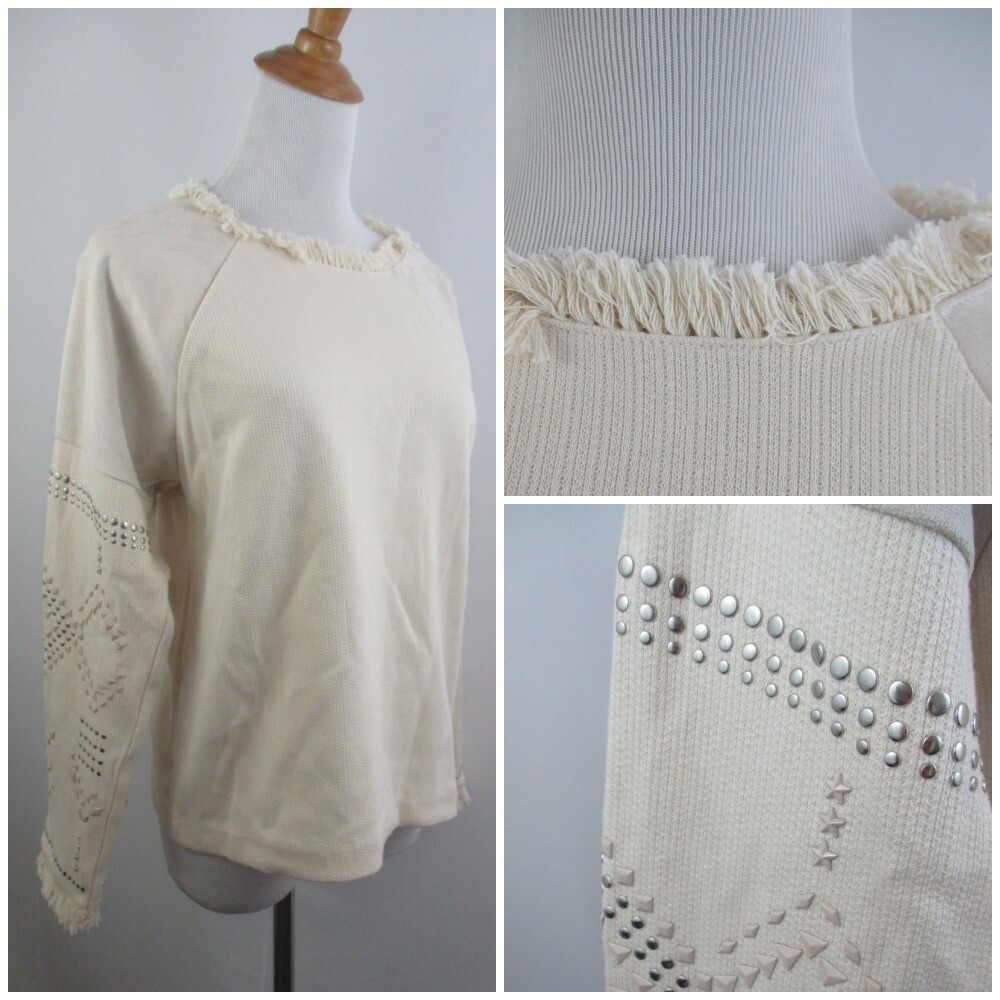 NWT ZARA Womens sz Small Beige Studded Fringe Collar Suede Mixed Fabric Shirt