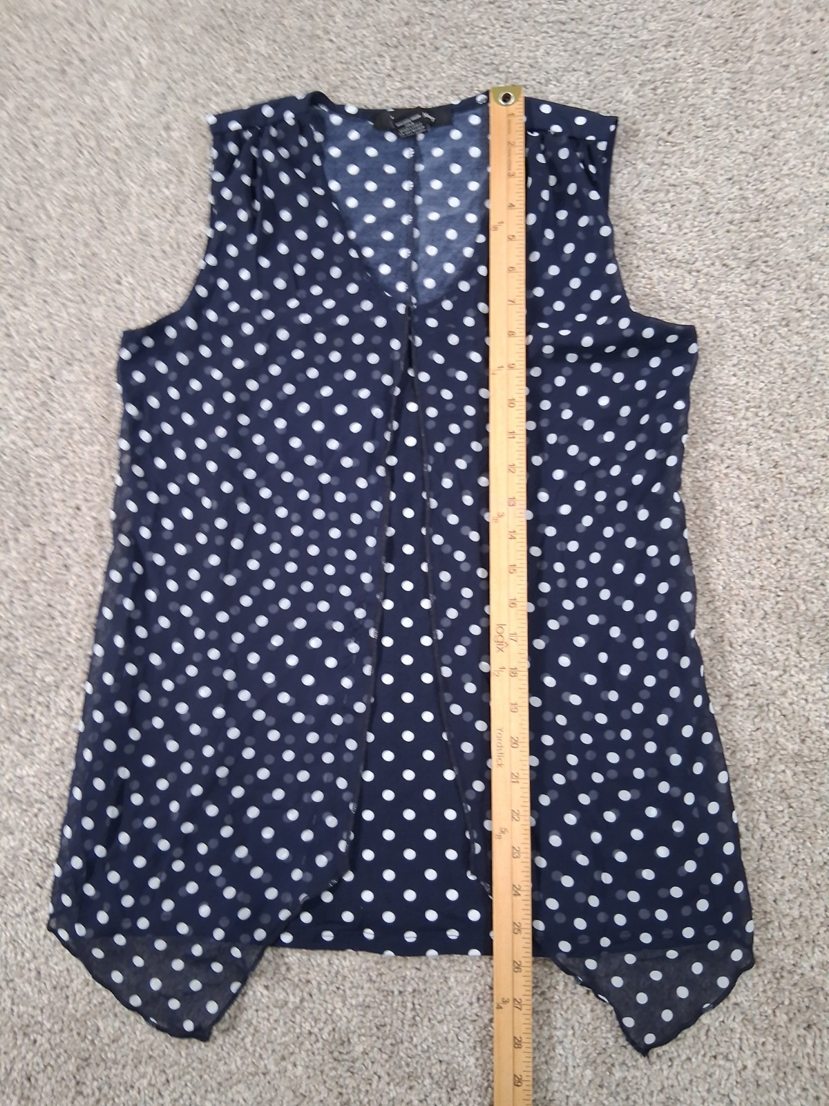 Adele & May Medium Womens Sleeveless Shirt Blue White Polka Dot Polyester Blend