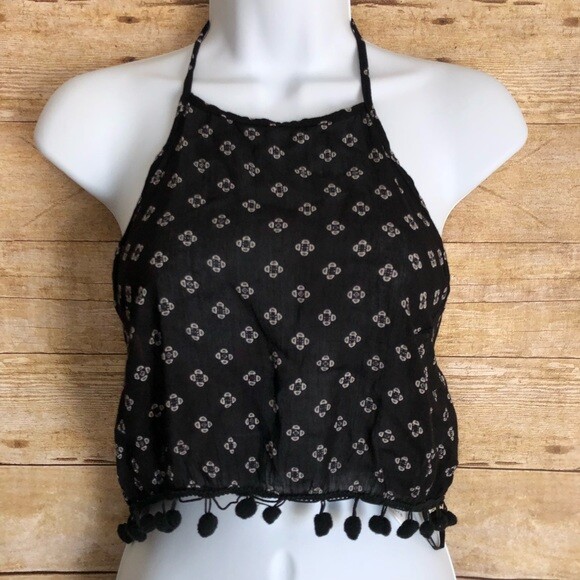 Forever 21 Vintage Y2K Halter Floral Crop Top Tassels Boho Festival Large New