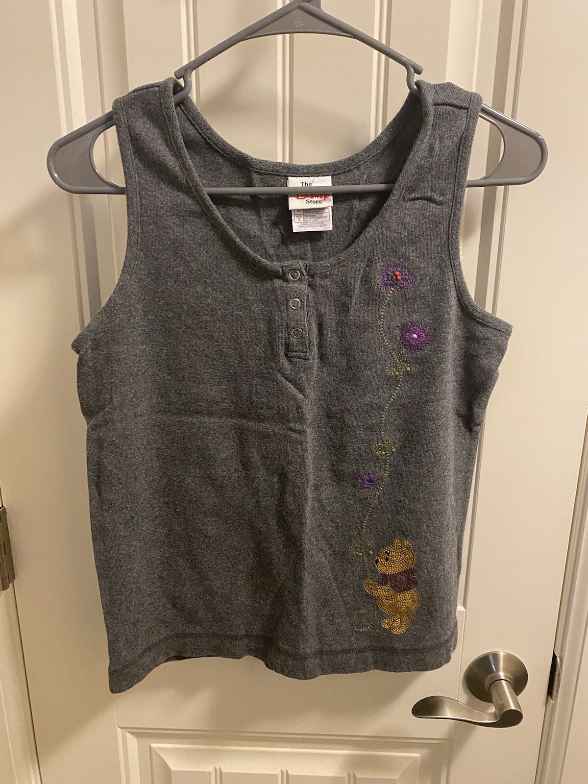 Disney Store S Tank Top Winnie The Pooh Embroidered Gray Shirt Cute Small Sm
