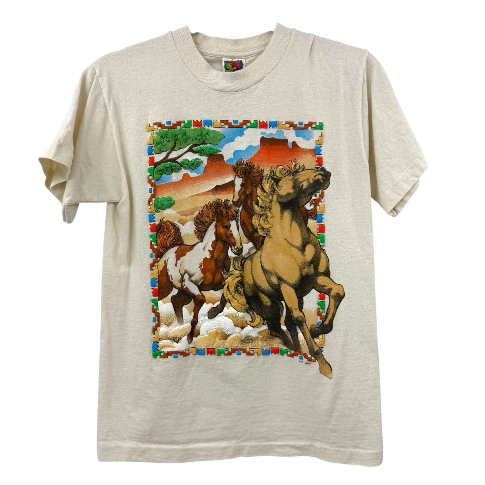 Vintage Fruit Of The Loom Horse T-Shirt Luis Lopez Single Stitch Shirt Sz S