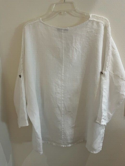 Baci Italy white cotton tunic blouse SZ Large Boho Italian Design