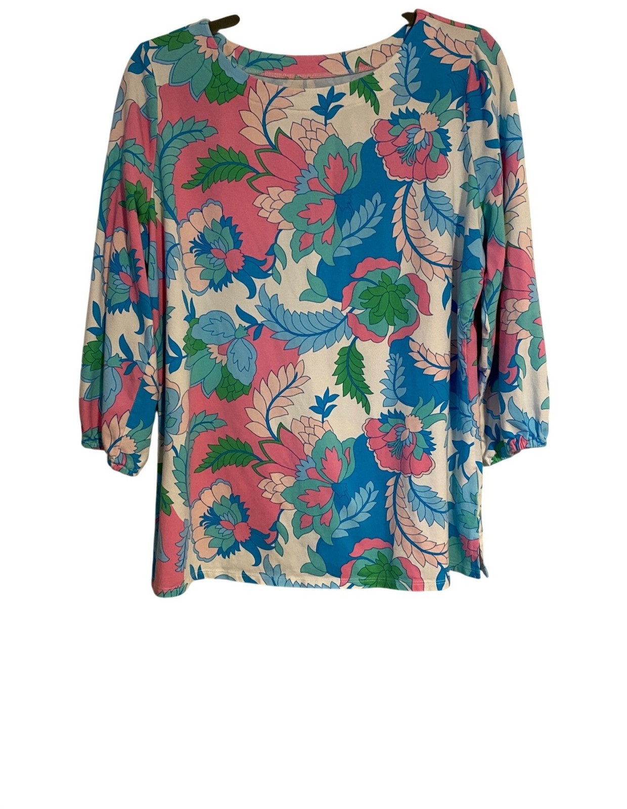 Belle By Kim Gravel Women M Multicolor Tunic Top Floral 3/4 Sleeve Cottage Boho