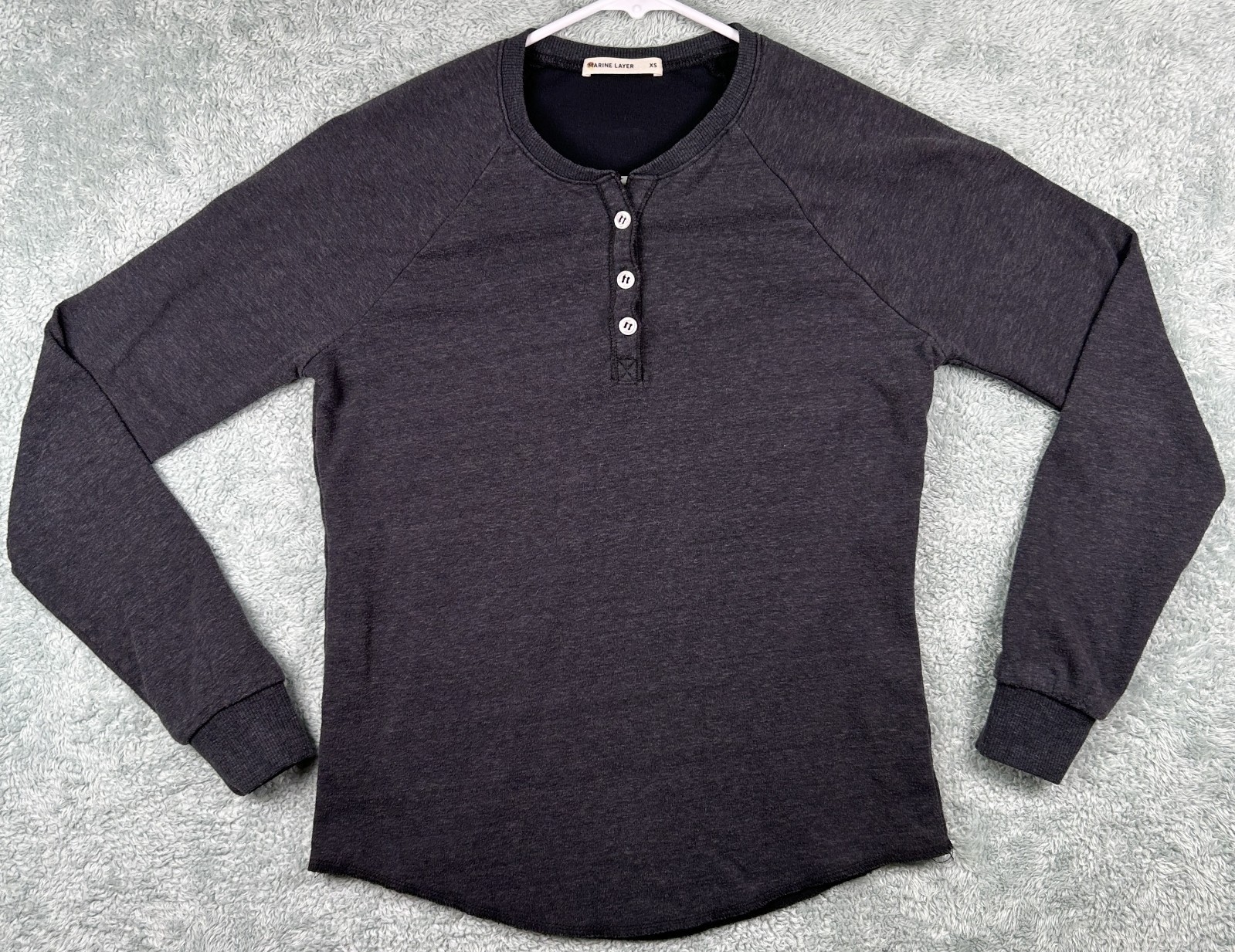 Marine Layer Henley Long Sleeve Shirt Women’s Sz. XS Dark Gray Raglan USA Made