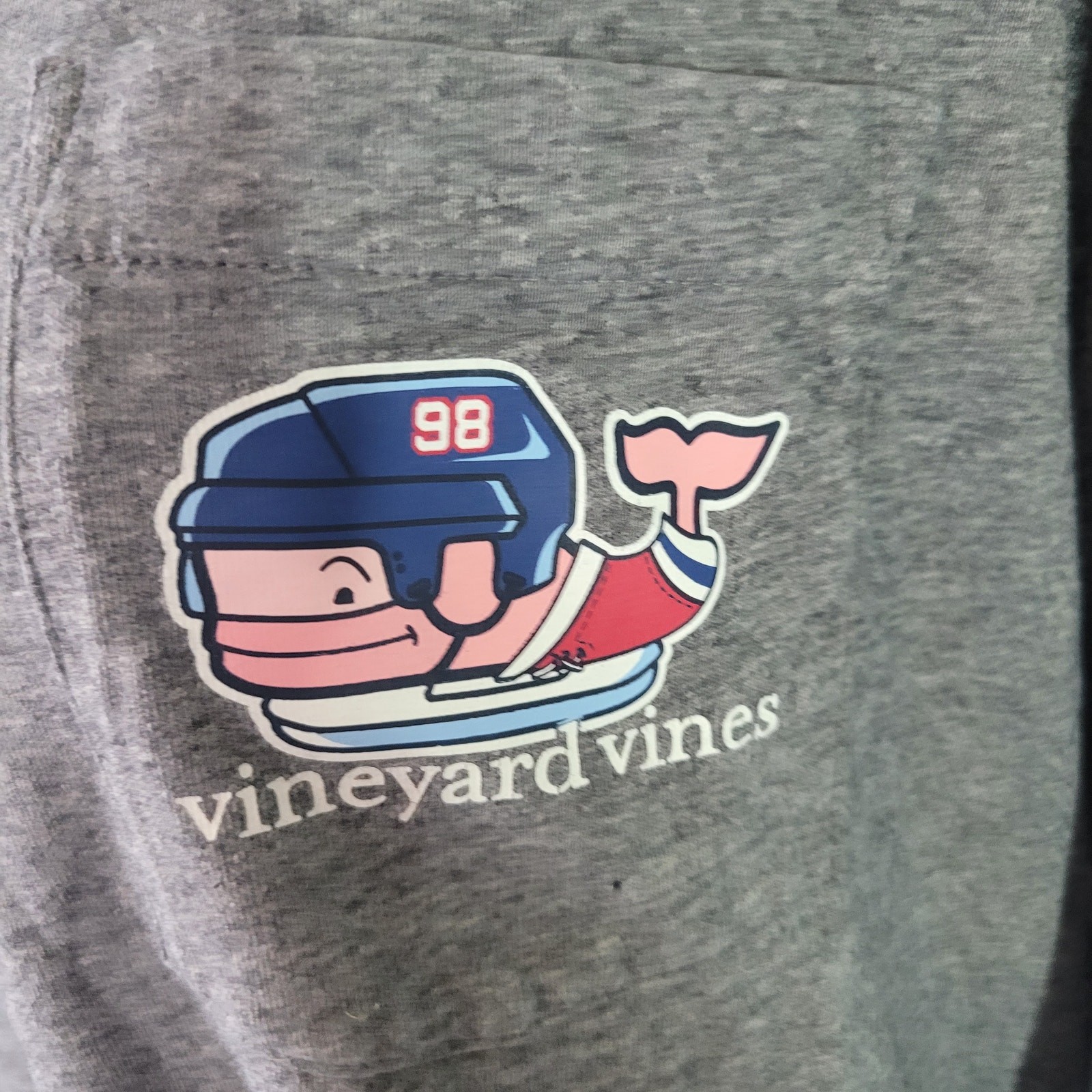 Vineyard Vines Size L Grey Long Sleeve Pocket Tee Hockey Whale Large Back Image