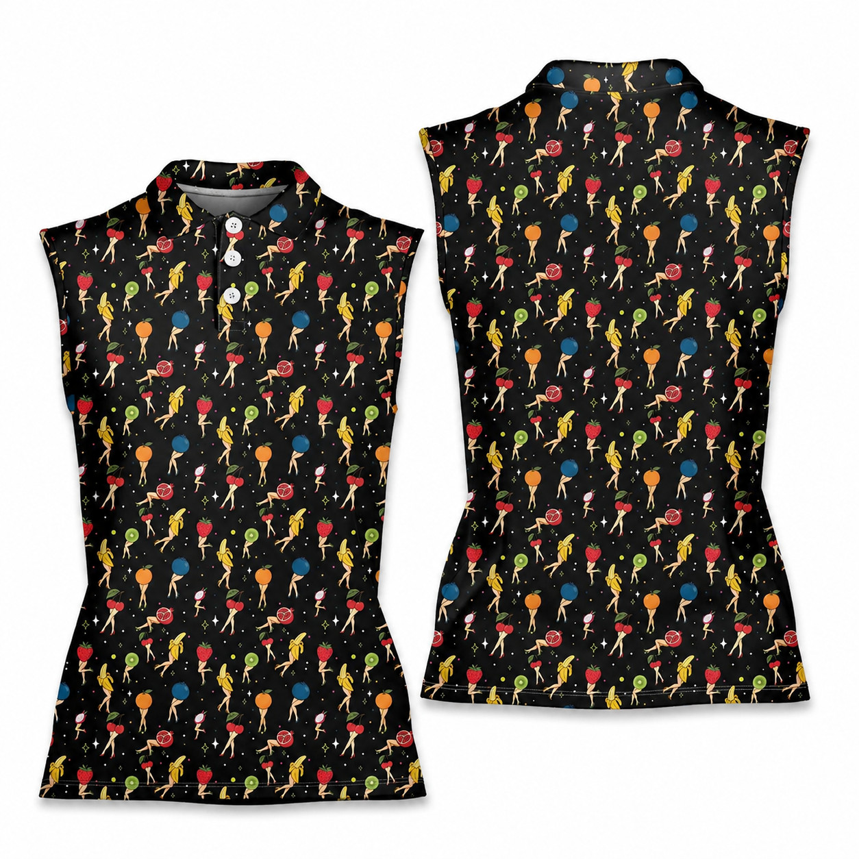 Fruit Print Golf Polo Shirt Women Sleeveless Tennis Sport Summer Top
