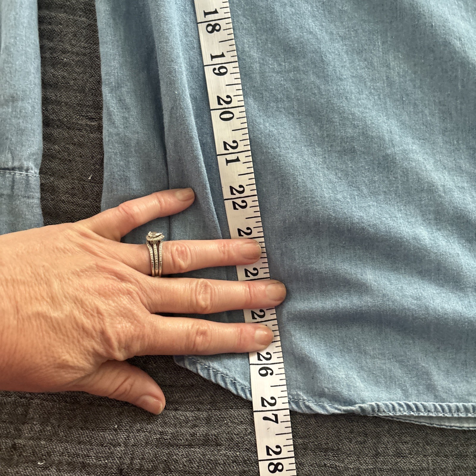 Charlotte Russe Womans Chambray Tunic Shirt Size Small Button Up Roll Tab Sleeve