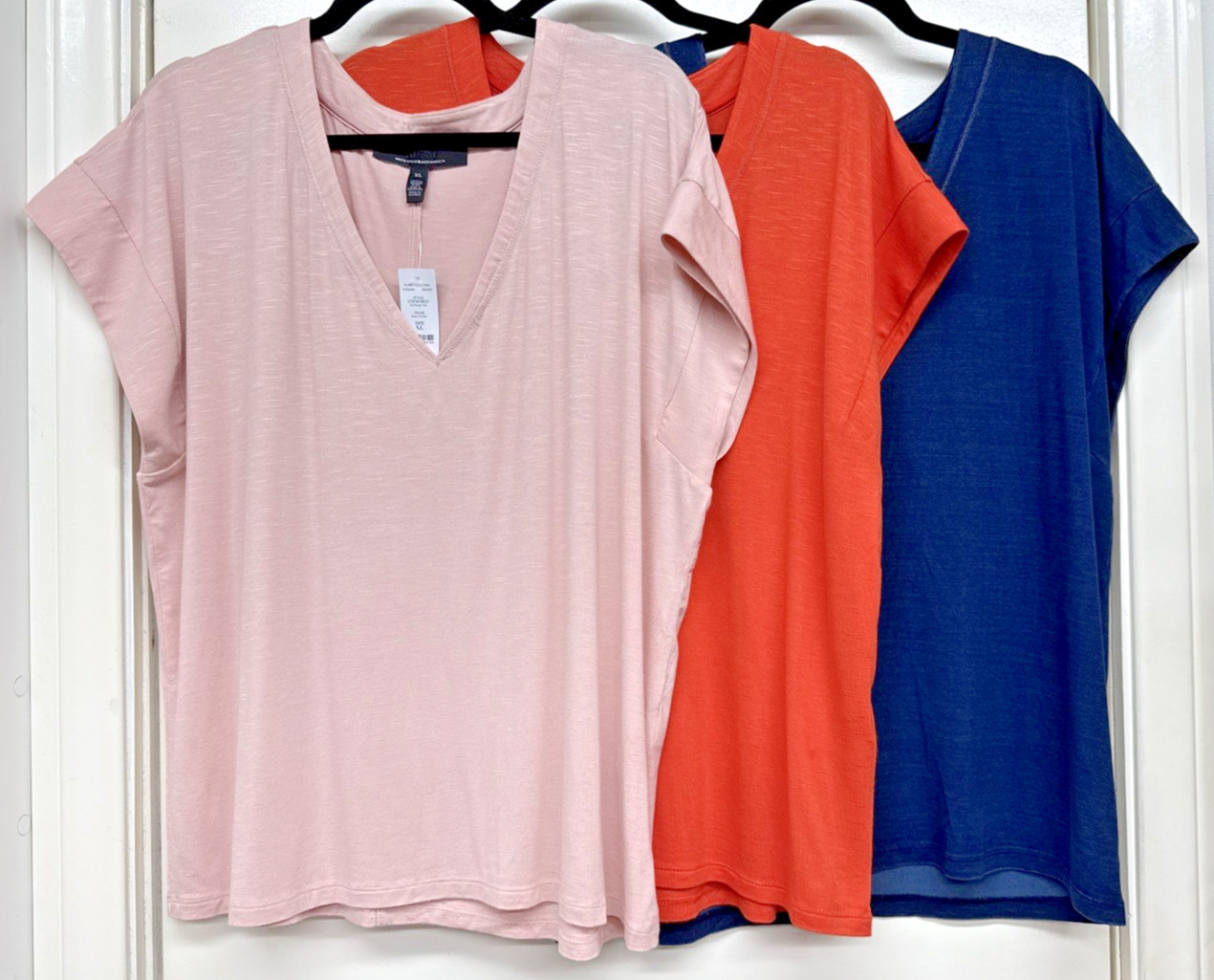 **NEW WHBM 3 SS Power Tee’s in Rose Smoke Burnt Orange Riviera Dark Blue L/XL**