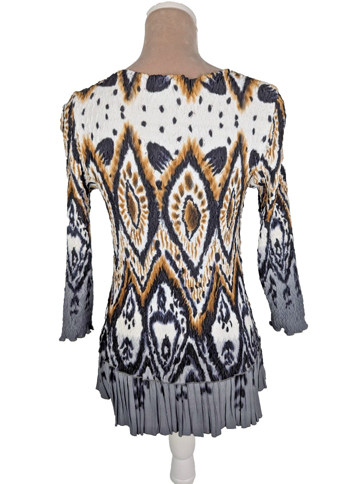 Alberto Makali Crinkle Blouse Top Ikat Animal Print Lace Sz L Retro Art