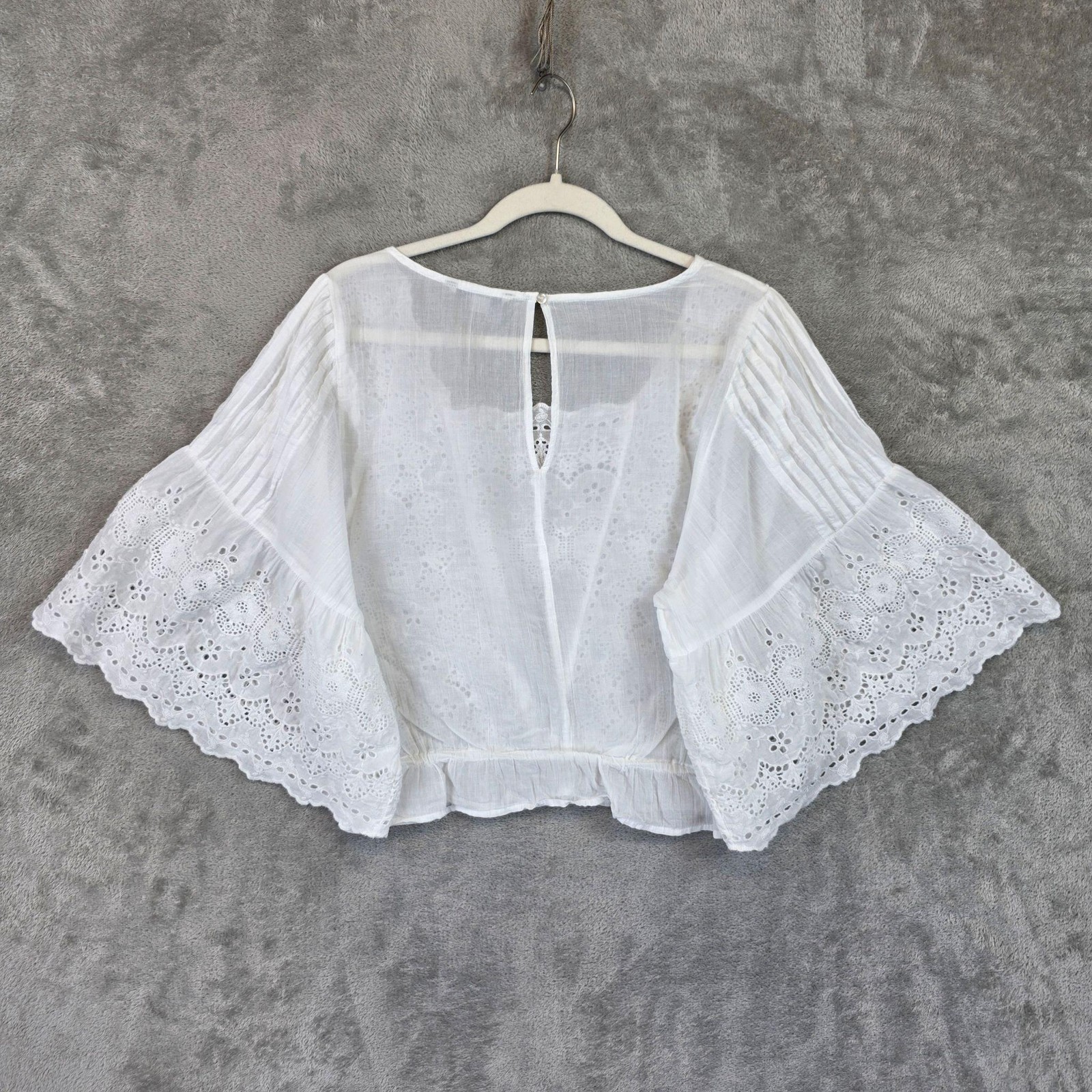 American Eagle Outfitters Blouse Womens M White Square Neck Eyelet Cropped Boho