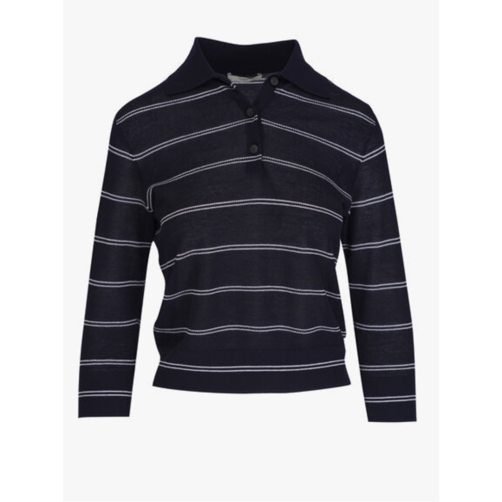 Vince Womens Long Sleeve Italian Cotton Polo Size XL Navy White Stripe Preppy