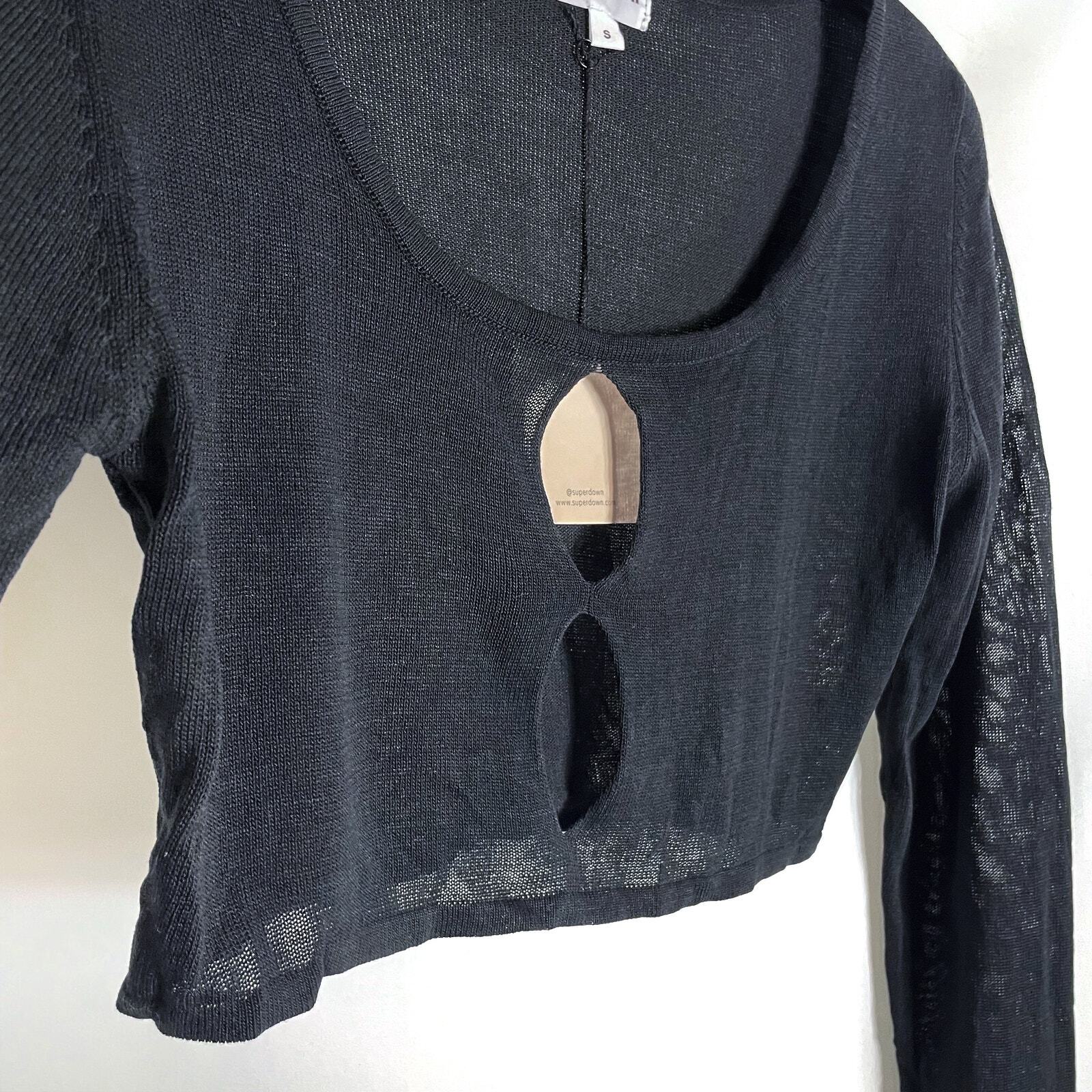 Superdown Jasmina Knit Top Black Crop Cut Out Long Sleeve Scoop Neck Sz S