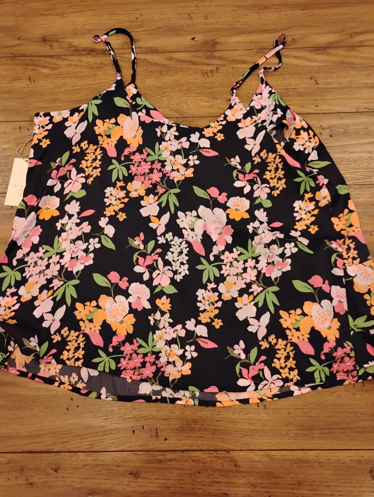 NWT- A New Day Women’s Navy Floral Ruffle Tank Top- Adjustable Straps- Sz XL