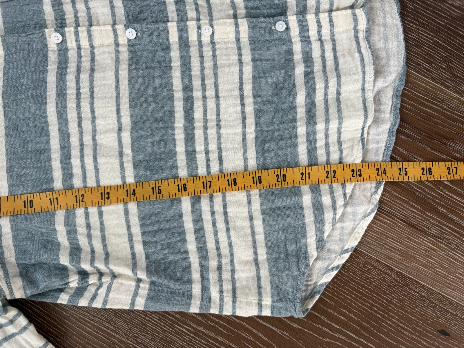 Outerknown Costa Button Down Gauzy Double Weave Shirt Blue Cream Stripe Medium