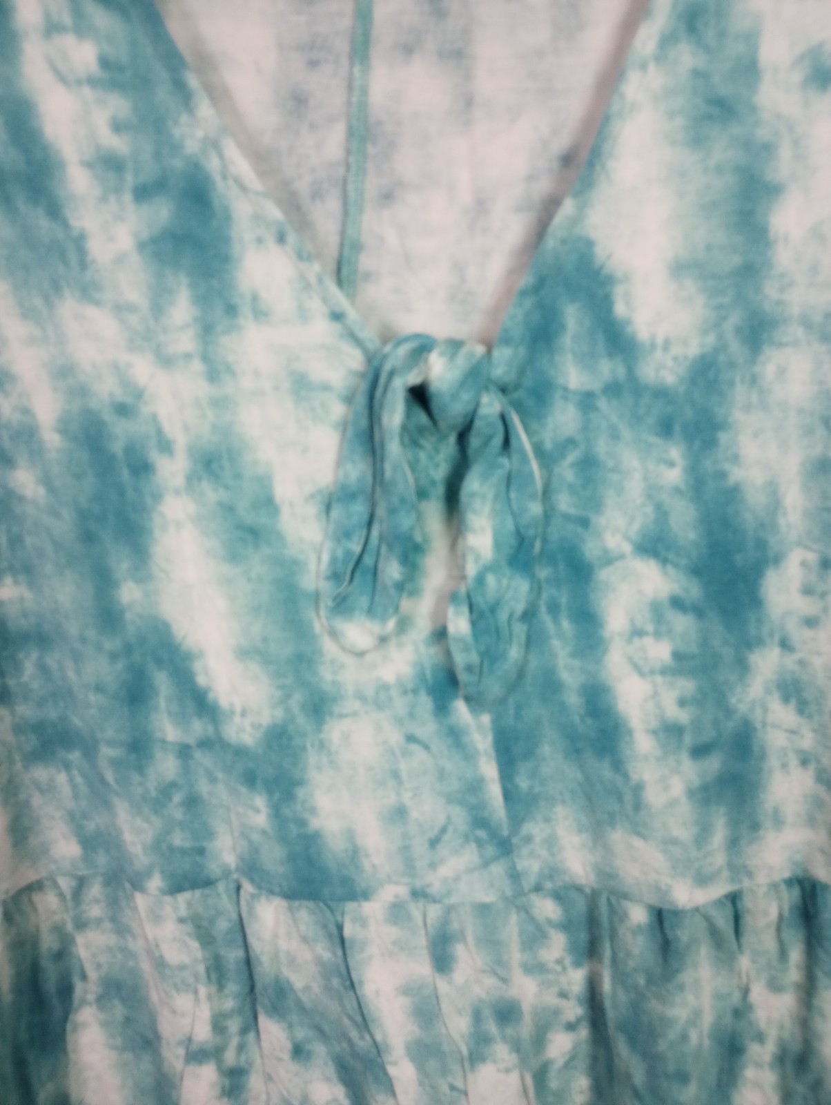 Lane Bryant Women Shirt 26/28 Blue White Tie Dye Babydoll V-Neck Short Sleeve