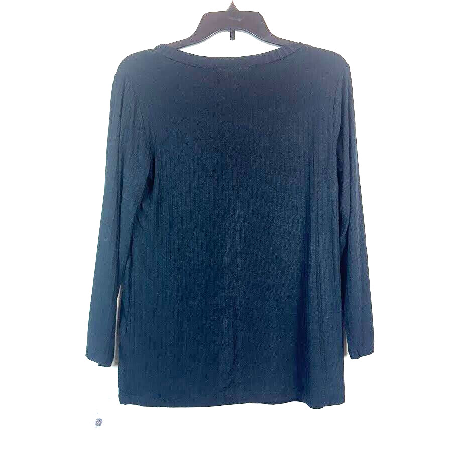 Fever Womens XS Black Ribbed Button Down Thin Long Sleeve Top NWT BN73