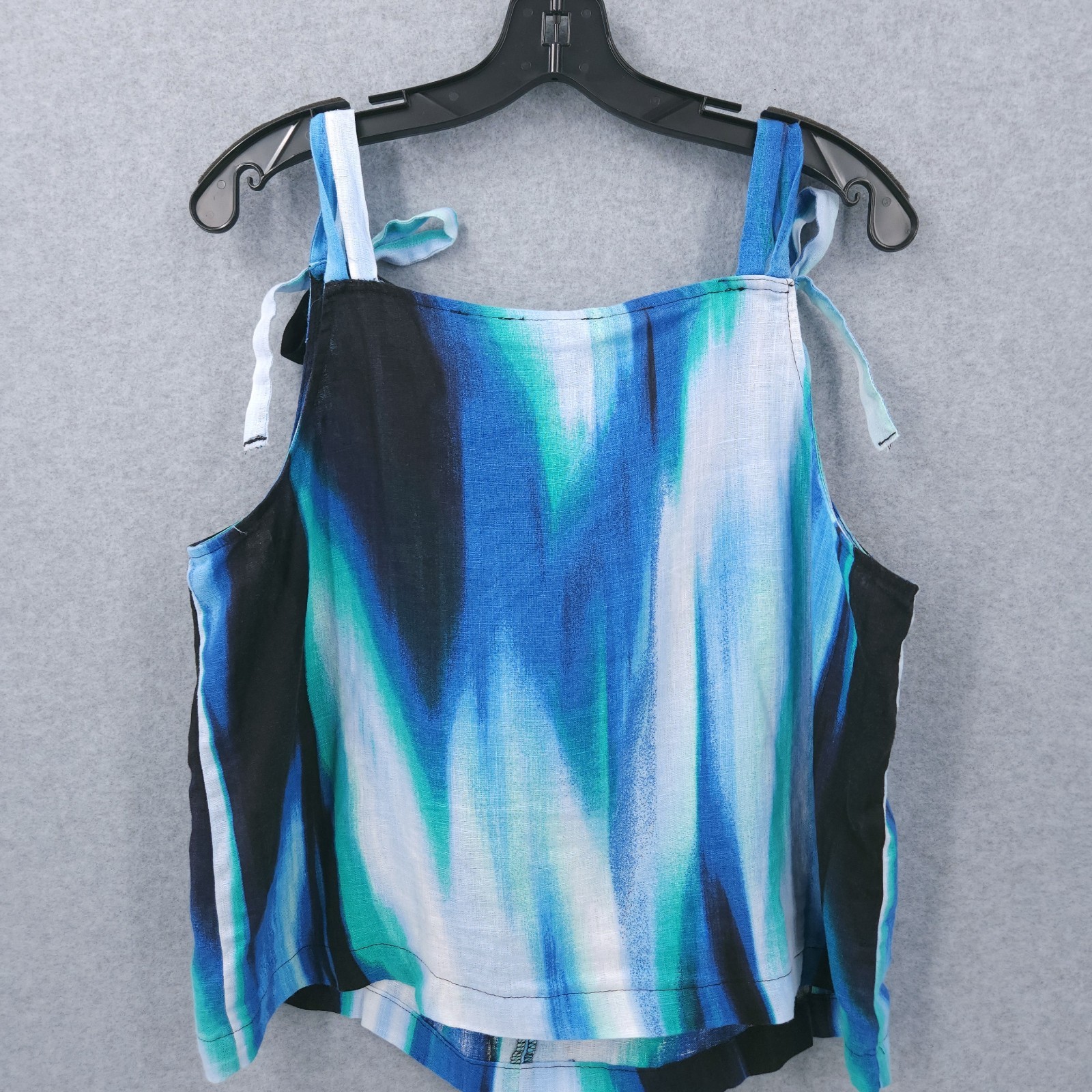 DKNY Printed Tie Strap Linen Caribbean Multi Tank Top Womens Size L NWT