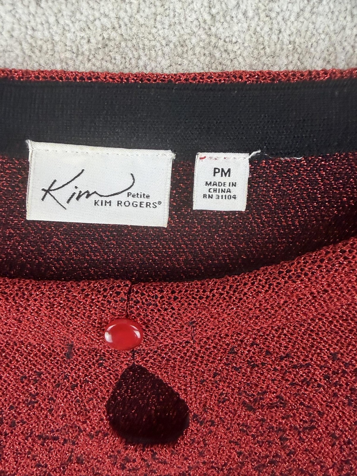 Kim Rogers Blouse Womens PM Red Black Kimono Dolman 3/4 Sleeve Lightweight