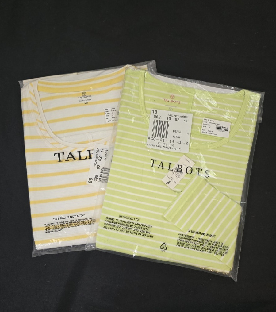 New! Lot of Two Talbots Striped Tops Womens PS Fresh Lime LS, Sunshine Yellow SS