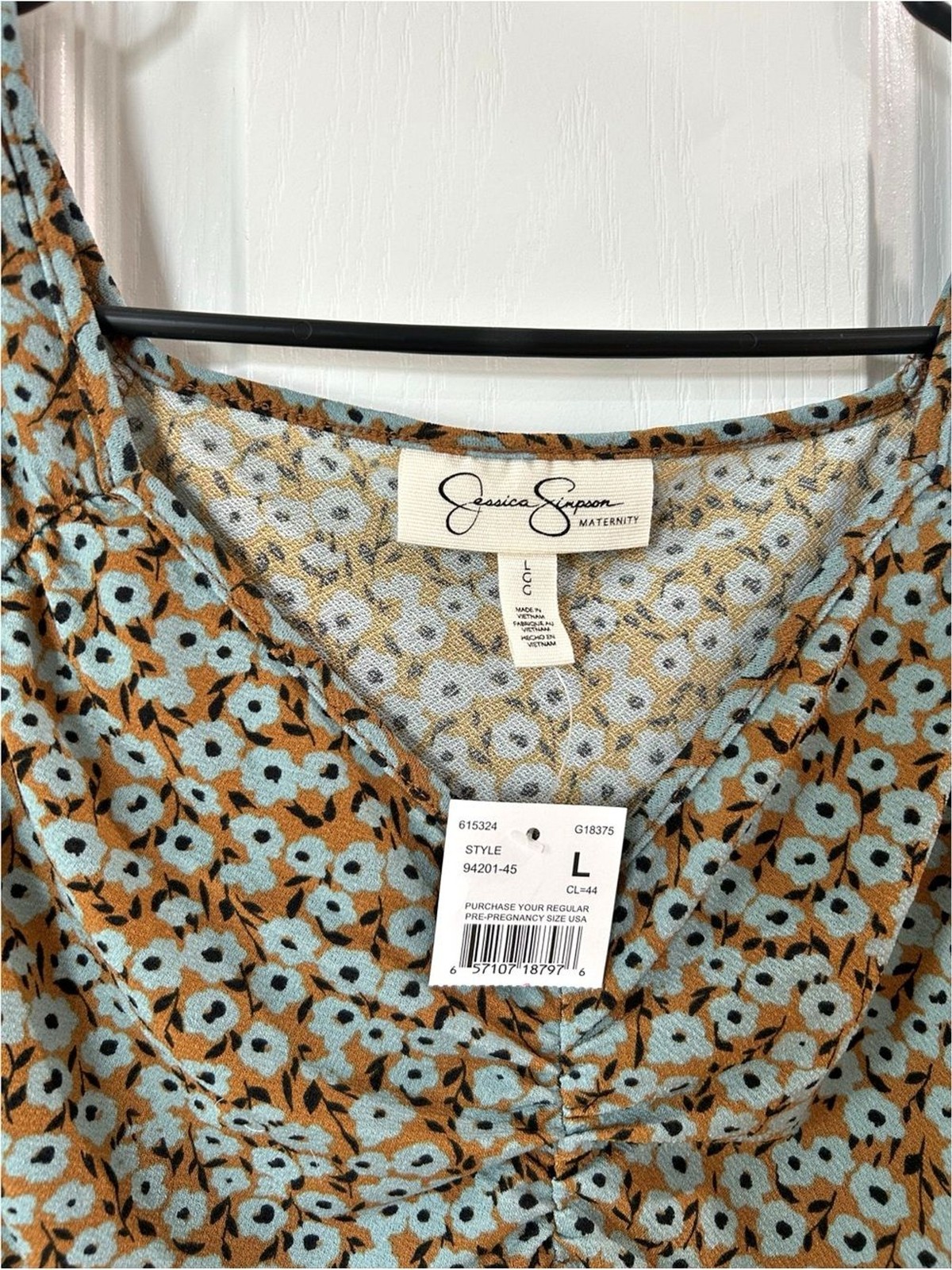 Jessica Simpson Maternity Top Large NWT Floral Ruched Stretch 3/4 Sleeve