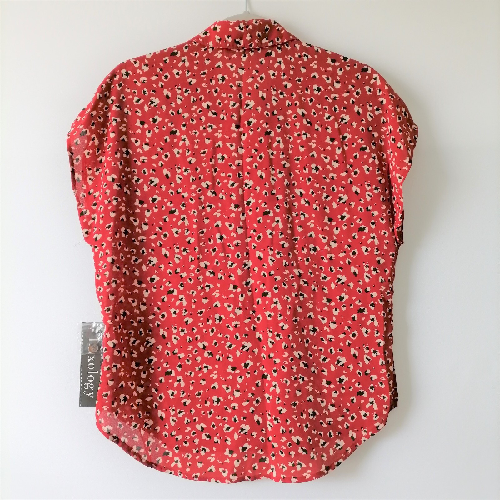 Luxology Womens Red Sleeveless Collared Overall Printed Button Up Top Size S New