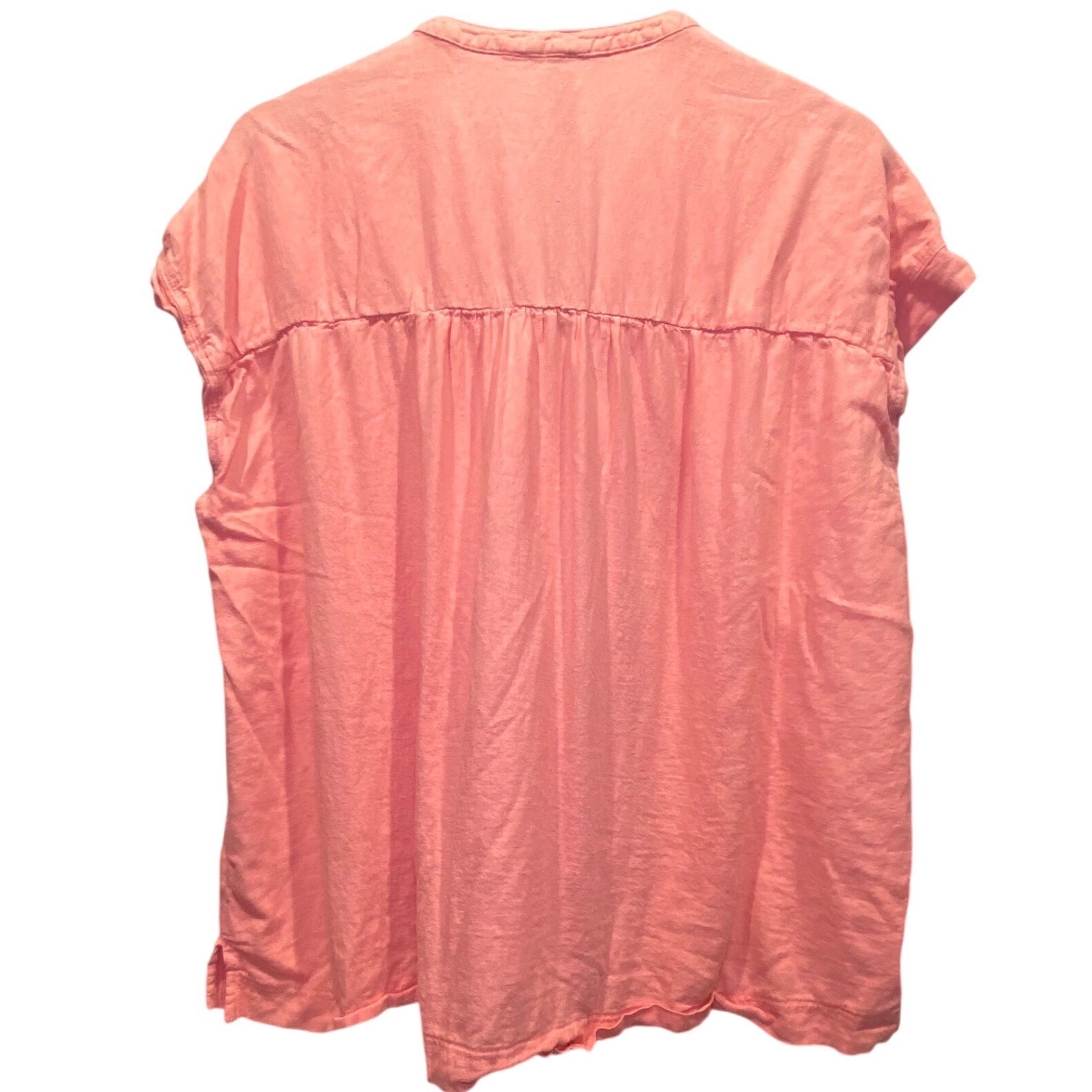 Womens XXL Coral Pink Linen Blend Split V-Neck Cap Sleeve Blouse Vacation Casual