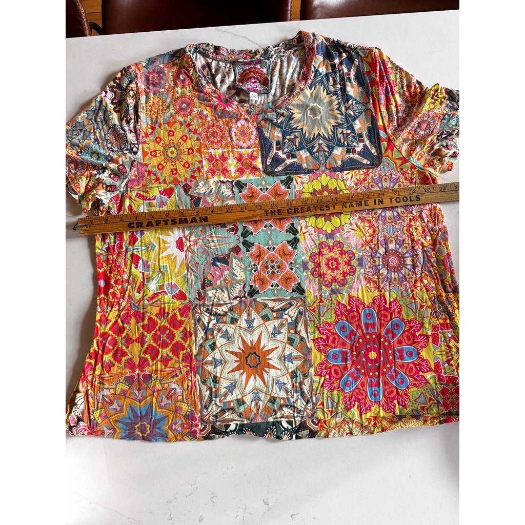 Johnny Was Kaleida Janie Patchwork Mandala Bamboo Swing Knit T-Shirt XXL