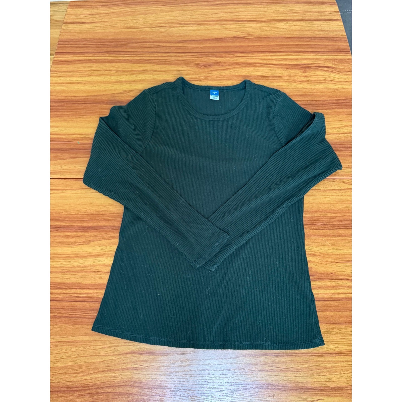 Old Navy Plush Tee Womens XL Forest Green Ribbed Knit Long Sleeve Crew Neck Top