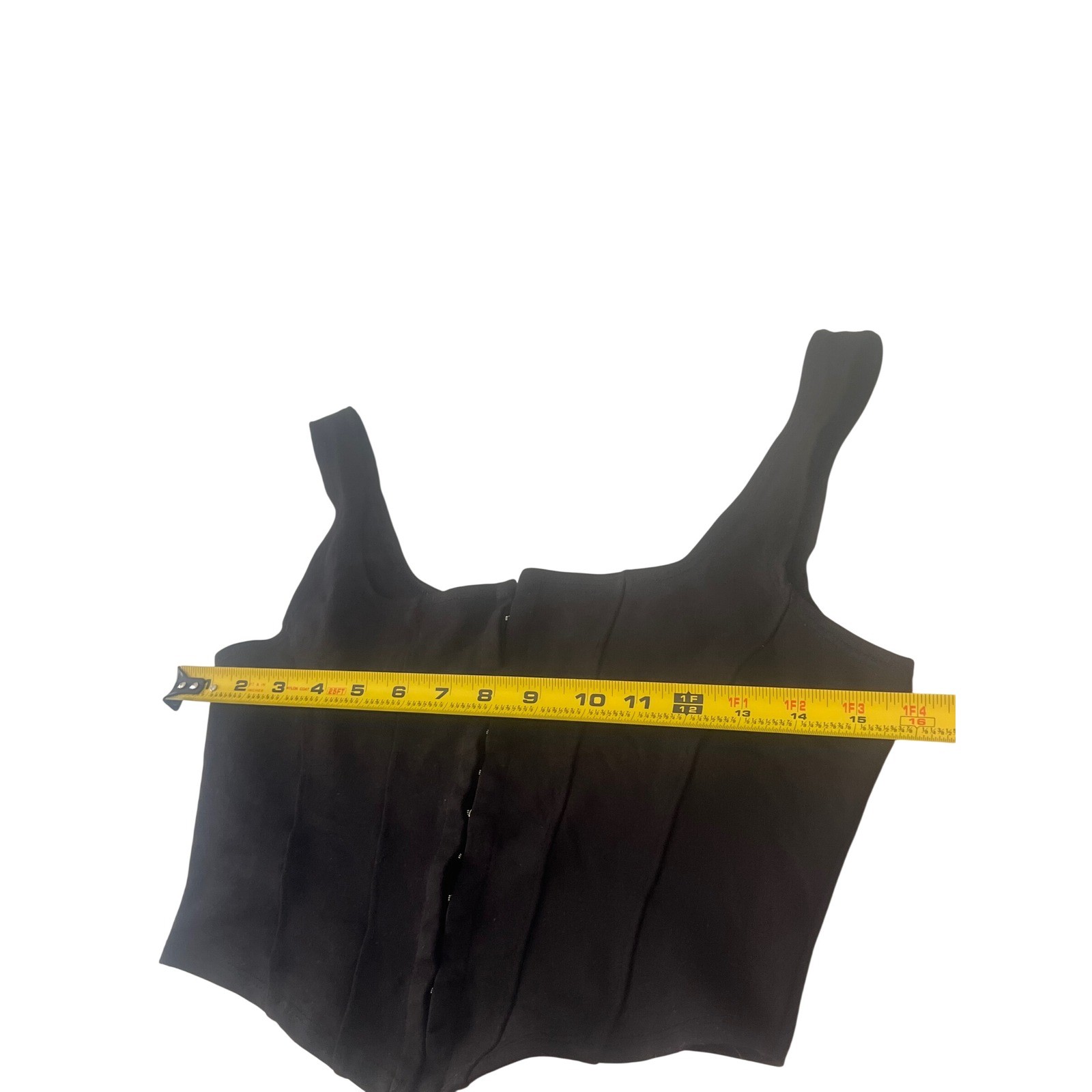 Black Hook and Eye Front Corset Crop Top Square Neck Paneled Bodice Small