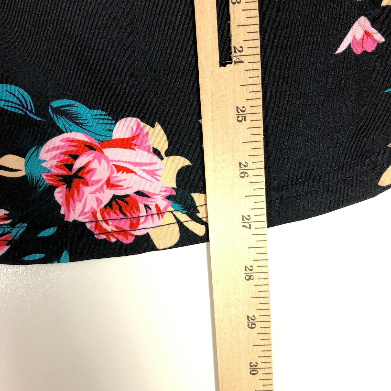 Tickled Teal Top Womens Large Black Navy Floral Shoulder-Cutout Tee Blouse
