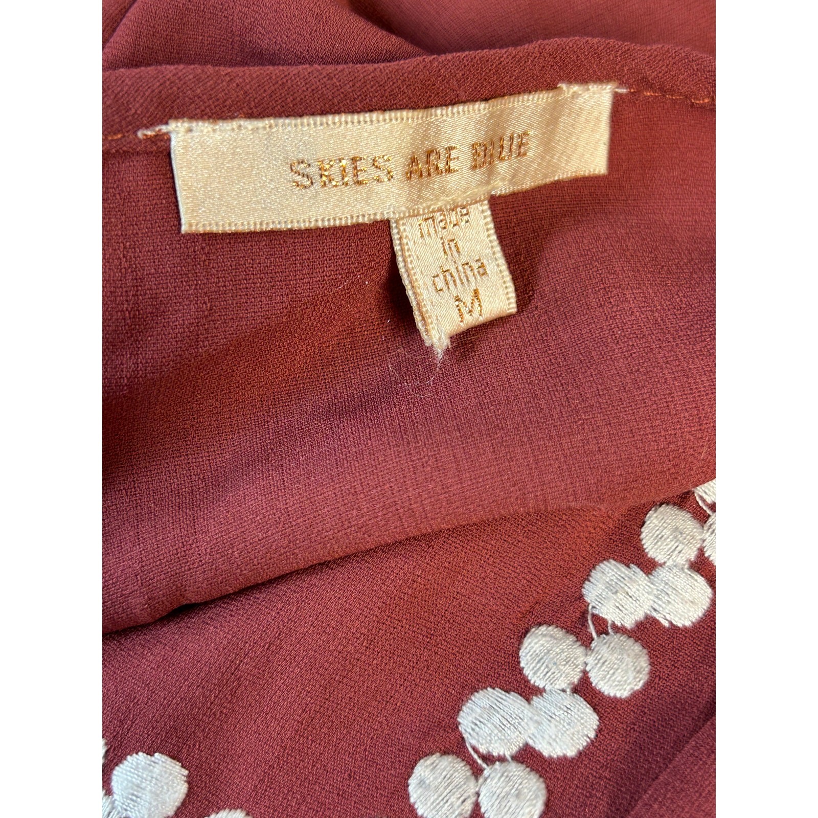 Skies Are Blue Medium Boho Top Embroidered Festival Maroon Empire | Stitch Fix