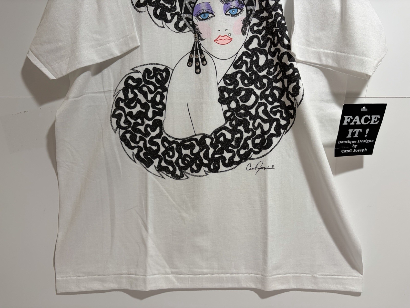 CAROL JOSEPH FACE IT! SINGLE STITCH BEJEWEL WHITE T-SHIRT XL SUGAR BABY NWT
