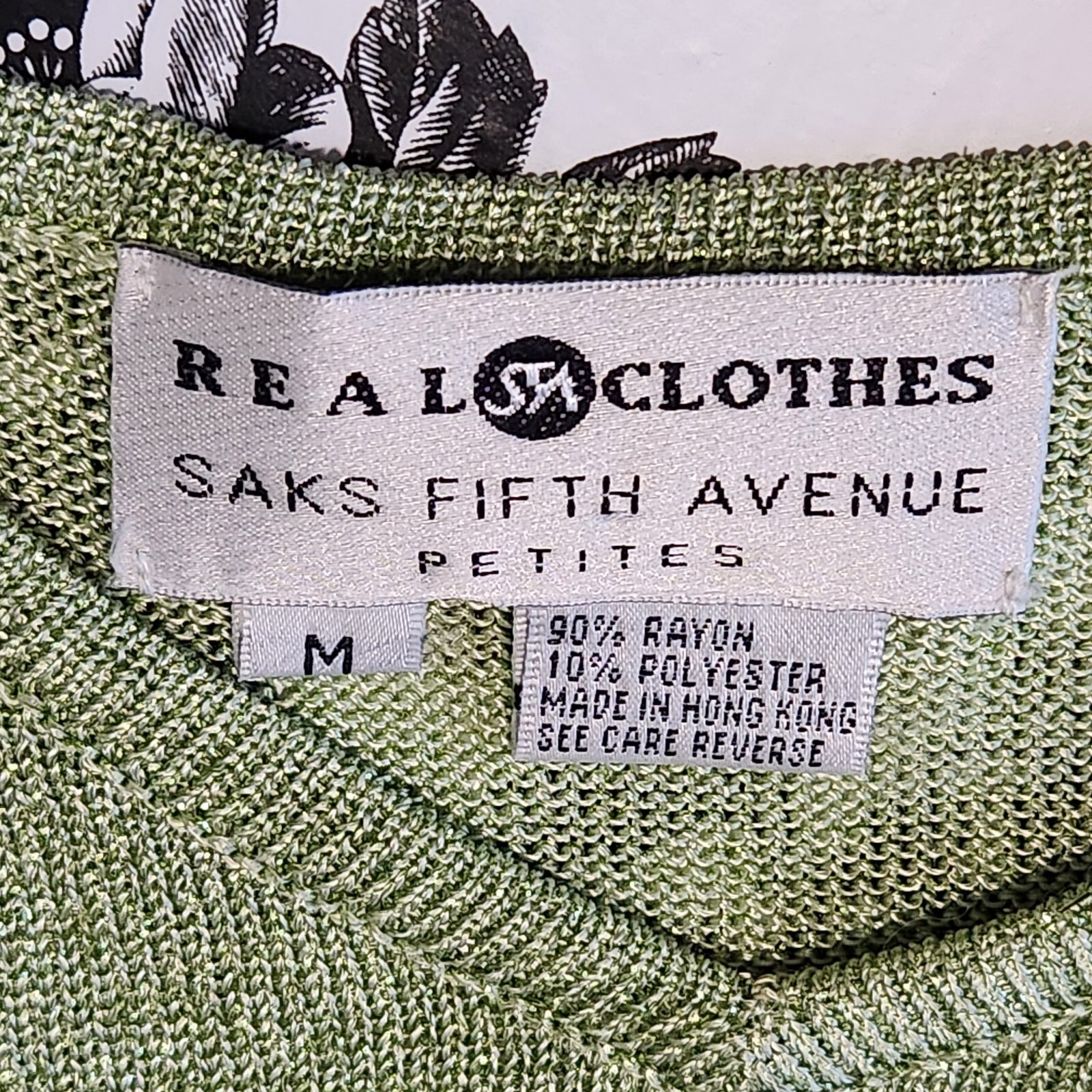 Saks Fifth Avenue Women’s Petite M Light Green Metallic Short Sleeve Knit V-Neck