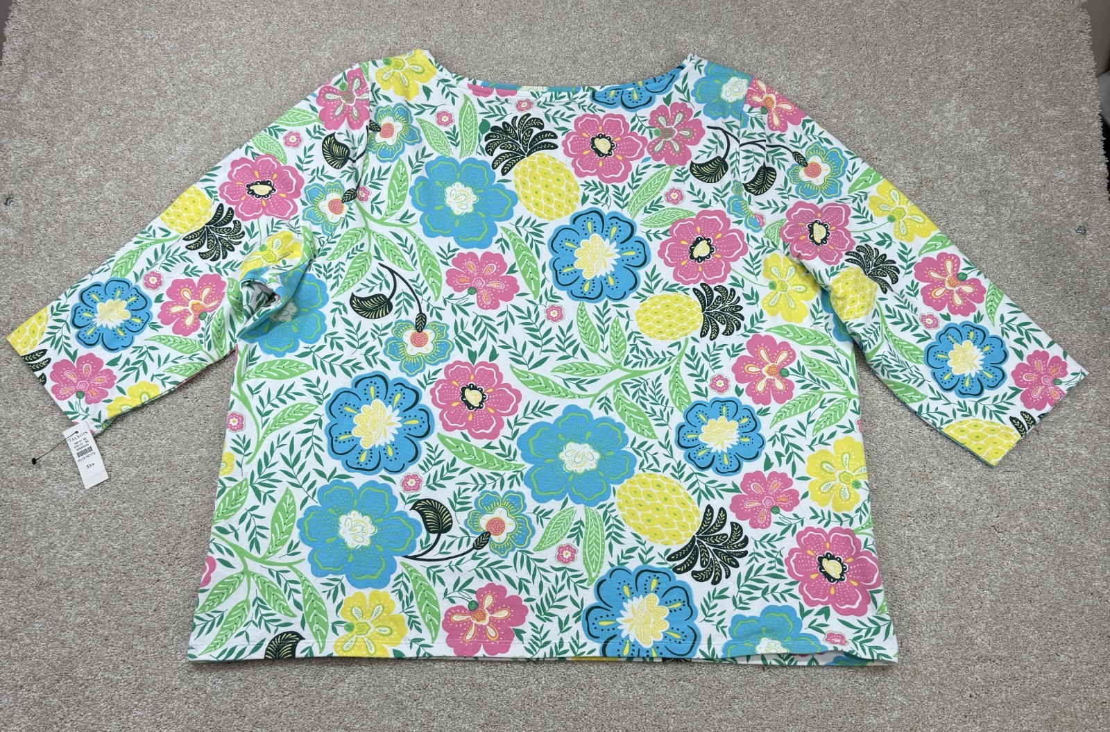 Talbots Women’s Plus Petite 3XP Floral Ballet Neck 3/4 Sleeve Top Multicolor NEW
