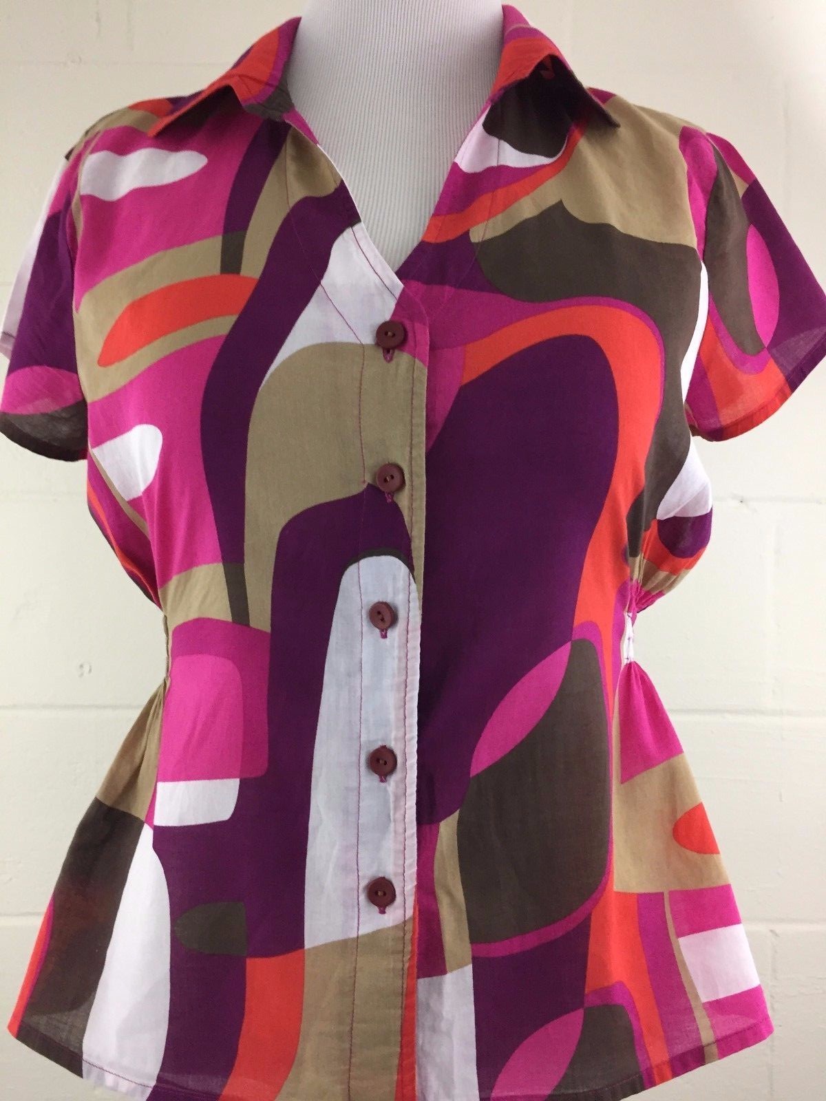 Womens Button Up Blouse Abstract Tag Missing