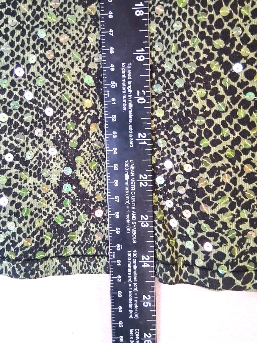 NORDSTROM CLASSIQUES ENTIER Green & Black Silk Sequined Top Size XL GORGEOUS