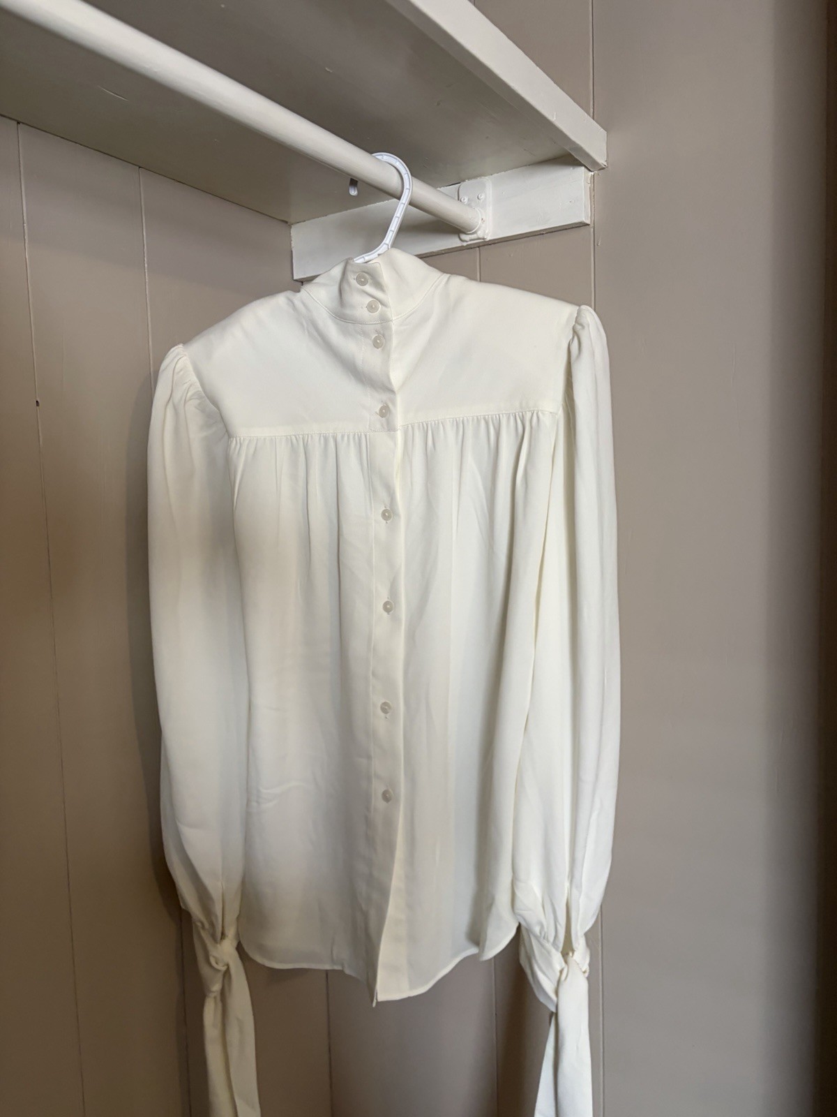 H&M Edition Women’s S High Neck Button Front Long Sleeve Tie Cuff Blouse