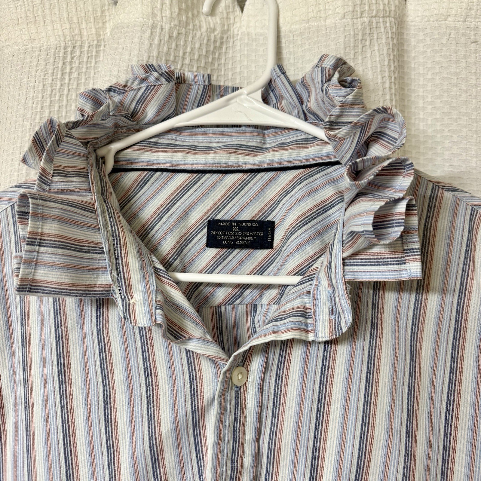 Dockers Men’s Dress Shirt Upcycled Into Women’s Blouse W/ Ruffle XL Multicolor