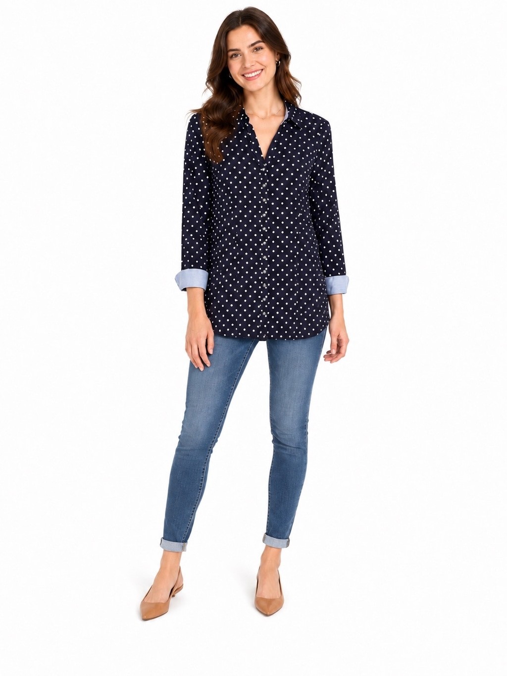 7th Avenue Design Studio Button Down Shirt, M Medium, Navy & White NWT