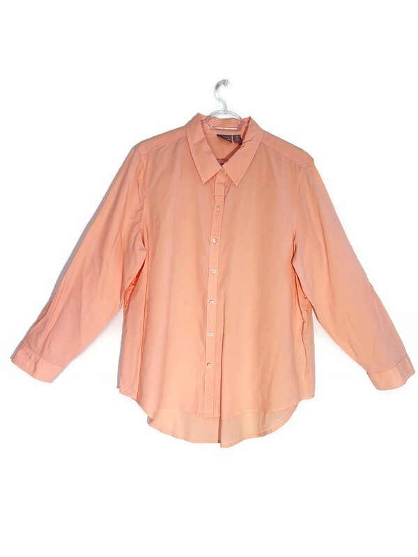 Chico’s Womens 3 Peach Apricot Button Up Shirt Cotton Lyocell Long Sleeve Top XL