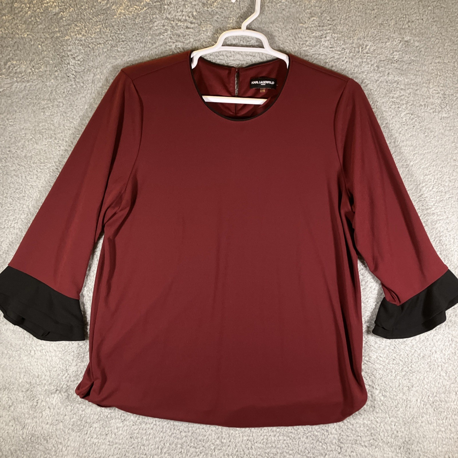 Karl Lagerfeld Burgundy Blouse Womens XL Designer Chic Quiet Luxury Old Money