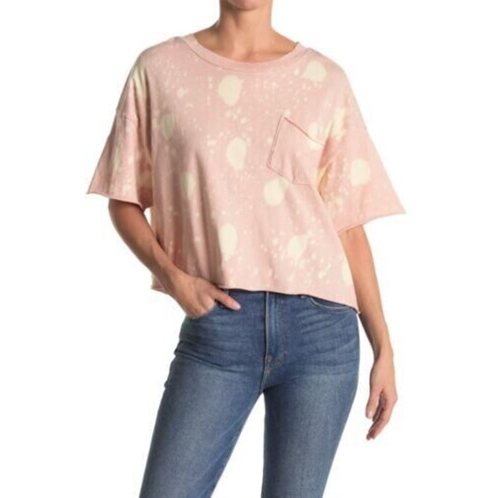 Abound Women’s Cotton Tie Dye Cropped Pocket Tee Coral Medium