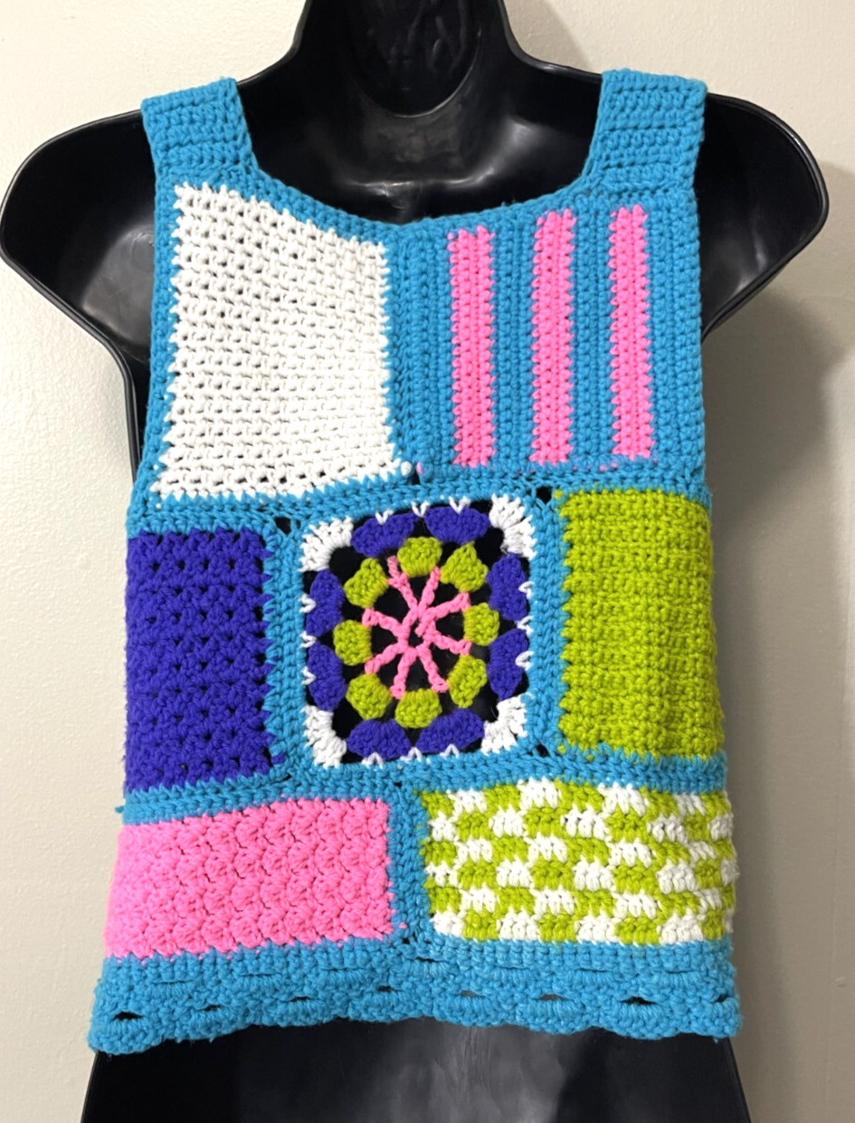 Crochet Tank Top GrannyCore Festival Beach Multicolor Small